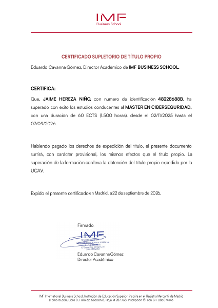 Certificado de Máster en Ciberseguridad