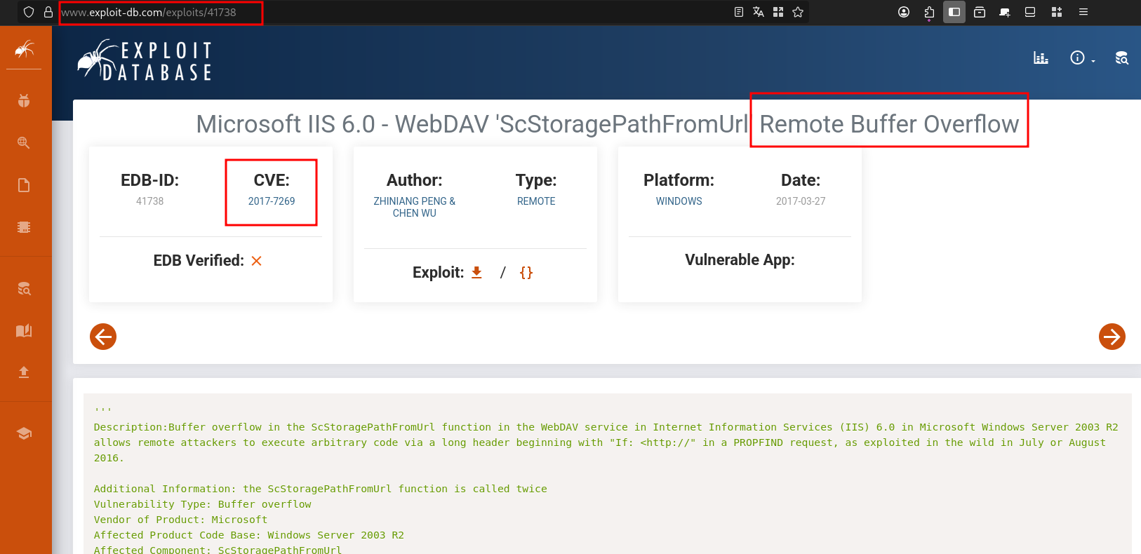 Ficha del exploit en Exploit-DB