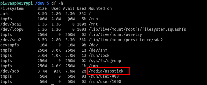 El USB montado enmedia/usbstick